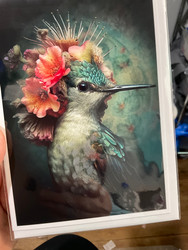 Card, Hummingbird Pink Flowers Blank Inside