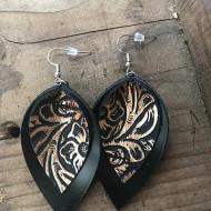 Earrings, Leather Black Gold