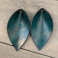 Earrings, Leather Distressed Dark Teal Nickel Free Wires