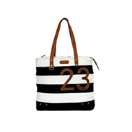 Purse, Myra Tote Shoulder Black Stripe 23 Beach Bag Canvas Leather 