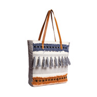 Purse, Myra Tote Canvas Rust Grey Cream 