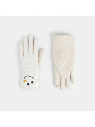 Gloves, Snowman Touchscreen Puffer Iridescent White
