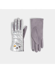 Gloves, Touchscreen Puffer Snowman  Silver Grey