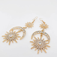 Earrings, Moon Star Rhinestone Gold Tone