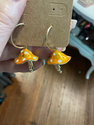 Earrings, Mushroom Orange Enamel  