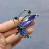 Pin, Butterfly Blue Glass Rhinestone