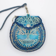 Purse, Leather Tree Of Life Blue Coin Wristlet