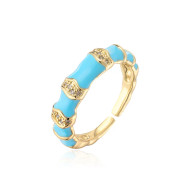 Ring, Enamel Gold Plated Cubic Zirconia Blue 