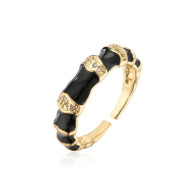 Ring, Enamel Gold Plated Cubic Zirconia Black