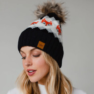 Beanie, Pom Fox Fleece Lined Navy