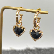 Earrings, Cubic Zirconia Black Heart Earrings