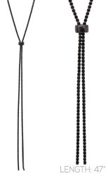 Necklace, Lariat Black Crystal Stones Adjustable