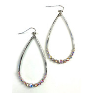 Earrings, Teardrop Silver Iridescent Rhinestones 