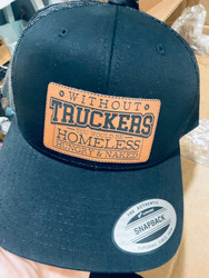 Baseball Trucker Cap,  Leather Patch SnapBack Homeless Hungry & Naked