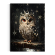 Print, Vintage Snowy Owl Crown Stars 8x10” No Frame