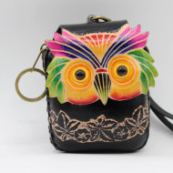 Purse, Coin Wristlet Owl Leather Handmade