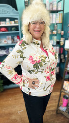 Sweatshirt, Hooded Full Zip Thumbholes Roses Ampersand