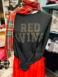 Sweatshirt, Raised Lettering Red Wing Black On Black