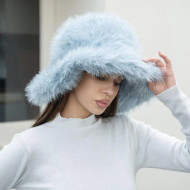 Hat, Faux Fur Sky Blue Oversized