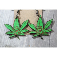 Earrings, Pot Leaf Wooden Engraved