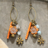 Earrings, Czech Crystal Flower