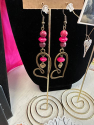 Earrings, Heart Raspberry Stone Galentines Valentines