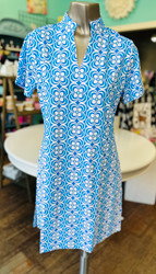Dress, Short Sleeve Coolant Fabric SPF 50 LuLu B Blues Burst Flower
