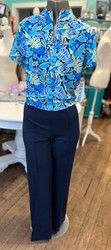 Top, Short Sleeve 1/2 Zip LuLu B Beachtime Tropical Blue Yellow