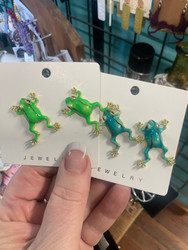 Earrings, Tree Frog Enamel Post Green