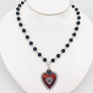 Necklace, Heart Enamel Evil Eye Gothic Valentines Galentines