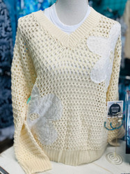Top, Mesh Knit White Flower Patch Oversized