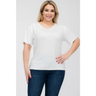 Top, Short Sleeved White Scoop Neck Plus Size
