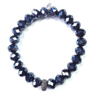 Bracelet, Stretch Faceted Glass Bead Indigo Blue