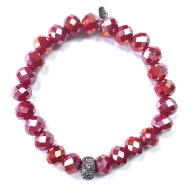 Bracelet, Stretch Faceted Glass Bead Red