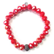 Bracelet, Stretch Faceted Glass Bead Orange Red
