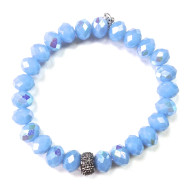 Bracelet, Stretch Faceted Glass Bead Periwinkle Blue