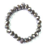 Bracelet, Stretch Faceted Glass Bead Olive Grey