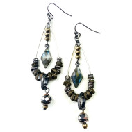 Earrings, Dangle Glass Metal Beads Chandelier 