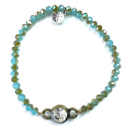 Bracelet, Stretch Faceted Glass Crystal Bead Rhinestone Turquoise 