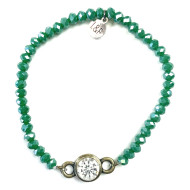 Bracelet, Stretch Faceted Glass Crystal Bead Rhinestone Lime