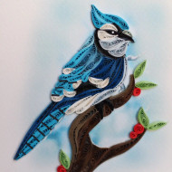 Card, Greeting Birthday Retirement Blue Jay Bird Quilling
