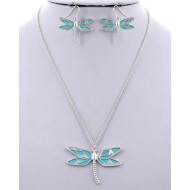 Necklace, Set Earrings Dragonfly Aqua Turquoise 