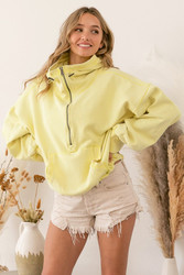 Sweatshirt, 1/2 Zip Pocket Hoodie Yellow Lemon