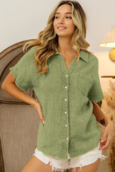 Shirt,  Button up Mineral Washed Frayed Edge Lime