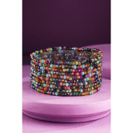 Bracelet, Stretch Glass Bead 10 Piece Dark Jewel Tones