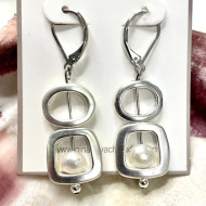 Earring, Pearl 2 Part Silver Brushed Drop USA Made
