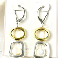 Earrings, Silver Gold Pearl 2 Part Rectangle 