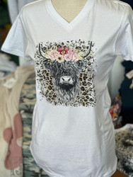 T-Shirt, Highland Cow Floral White