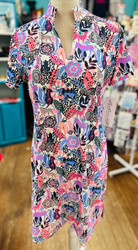 Dress, Short Sleeve V Neck Coolant Fabric LuLu B Jungle Navy