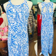 Dress, Maxi Sexy Cutout Back Slit Coolant Fabric LuLu B White Blue